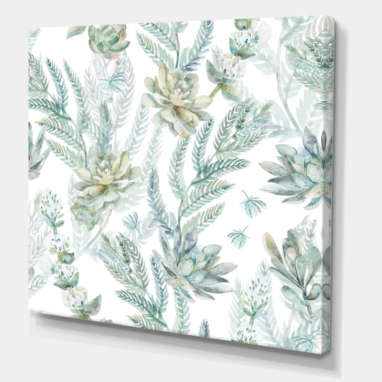 Designart - Floral Seamless Pattern Succulents Ferns Thorns